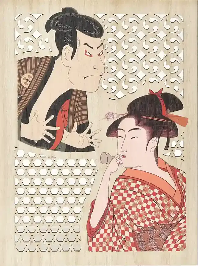 HOK-8008B 浮世絵器行 写楽・歌麿 木箱 蓋